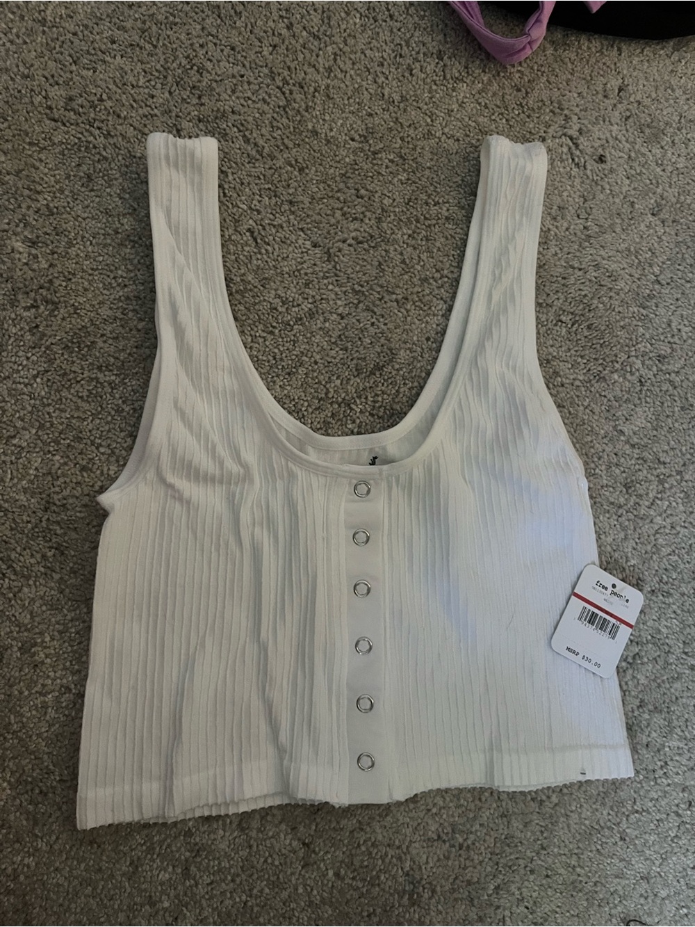 Free People White Ribbed Snap-Front Tank